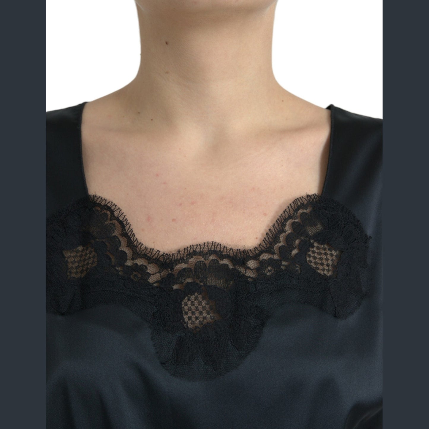 Dolce & Gabbana Black Polyester Lace Trim Sheath Midi Dress Dolce & Gabbana