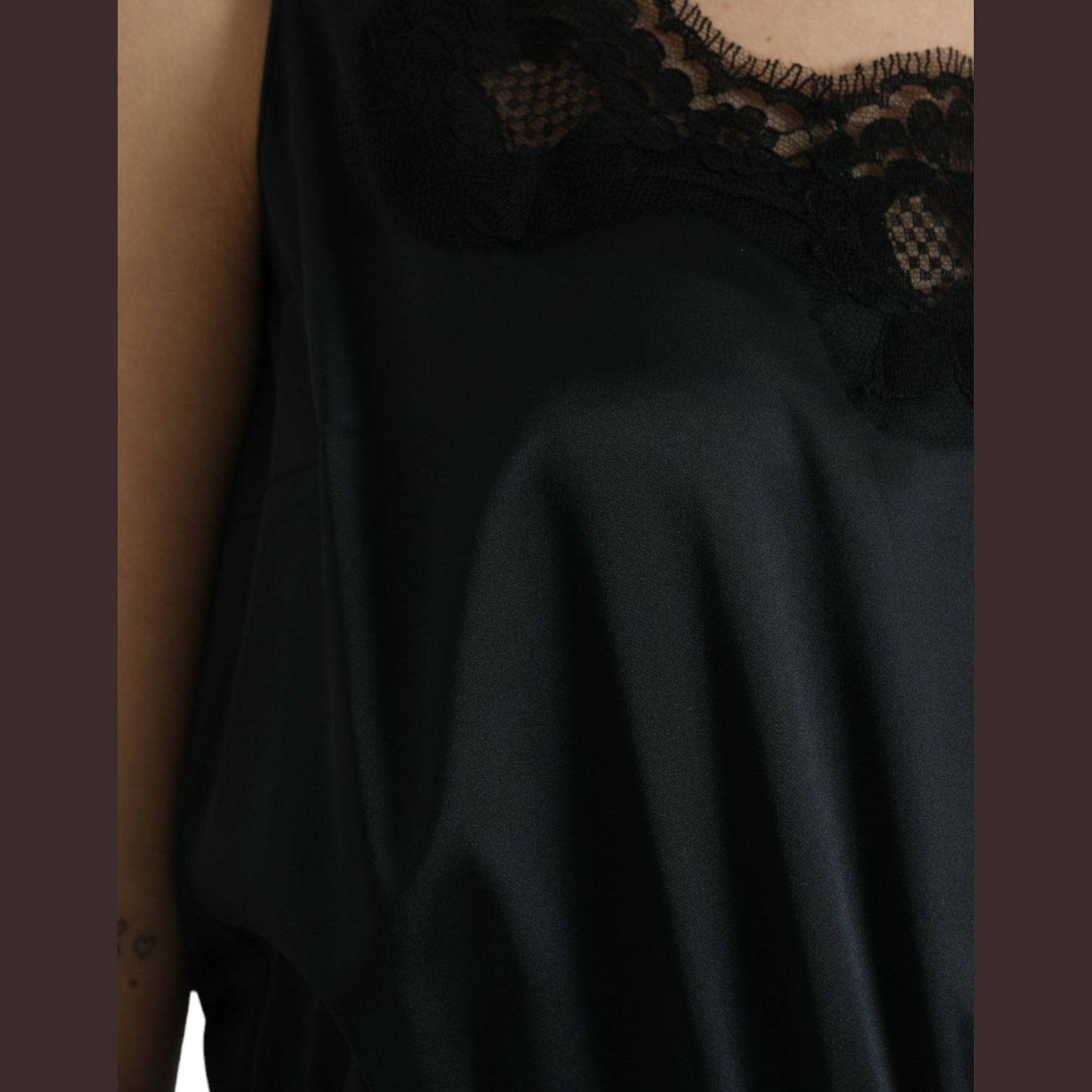 Dolce & Gabbana Black Polyester Lace Trim Sheath Midi Dress Dolce & Gabbana