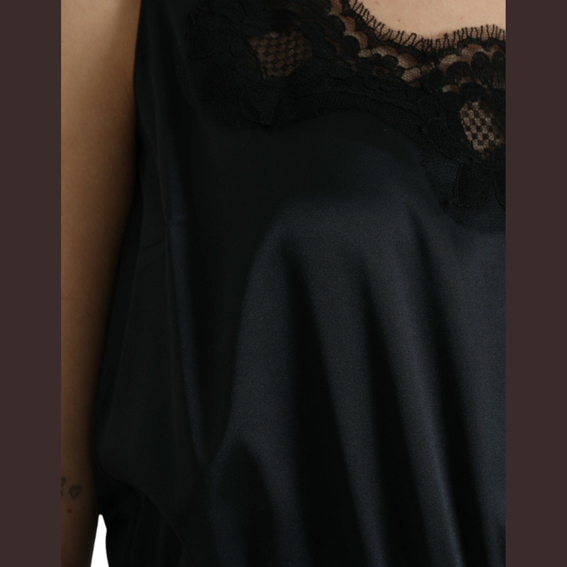 Dolce & Gabbana Black Polyester Lace Trim Sheath Midi Dress Dolce & Gabbana