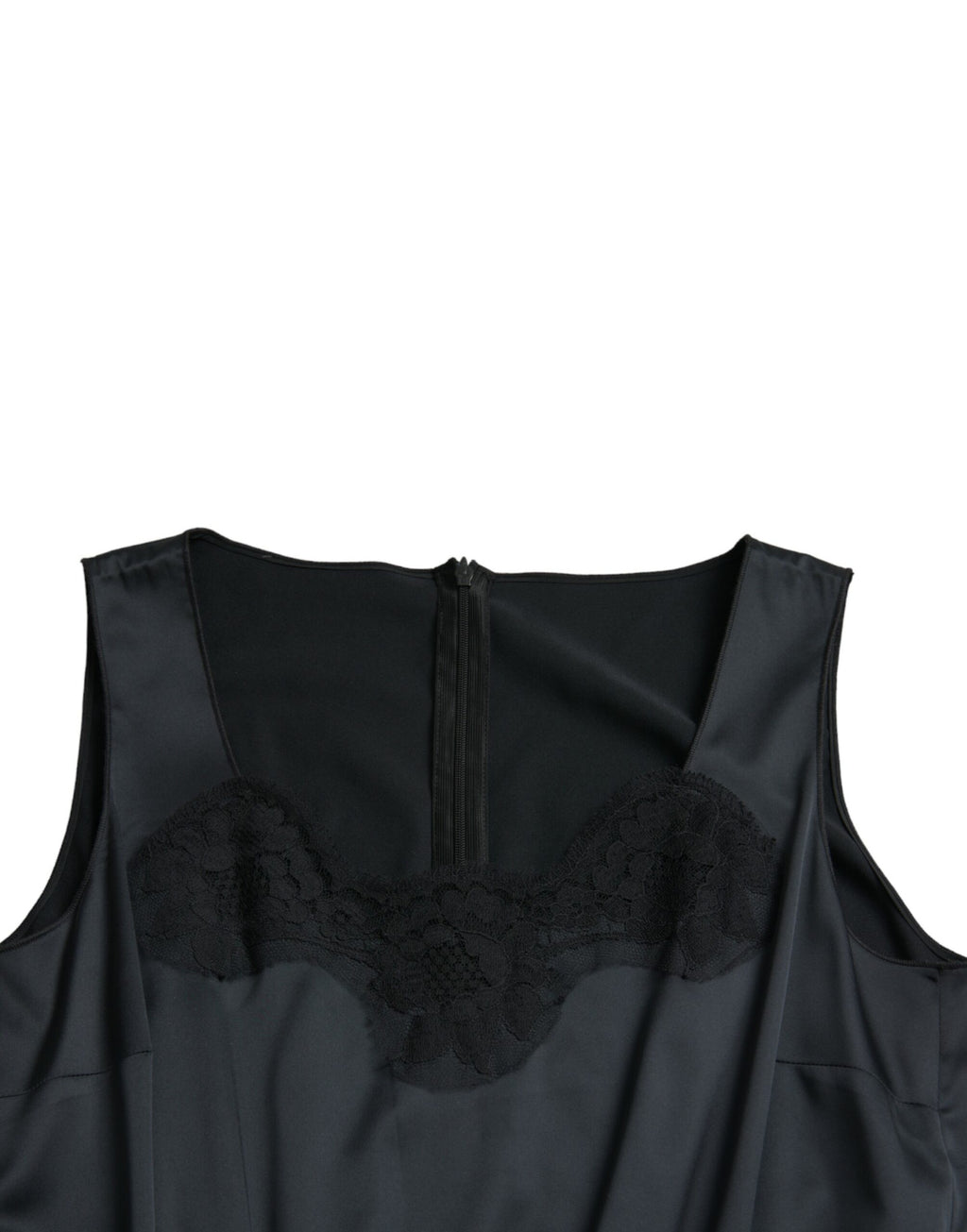 Dolce & Gabbana Black Polyester Lace Trim Sheath Midi Dress - Eljoys Fashion 
