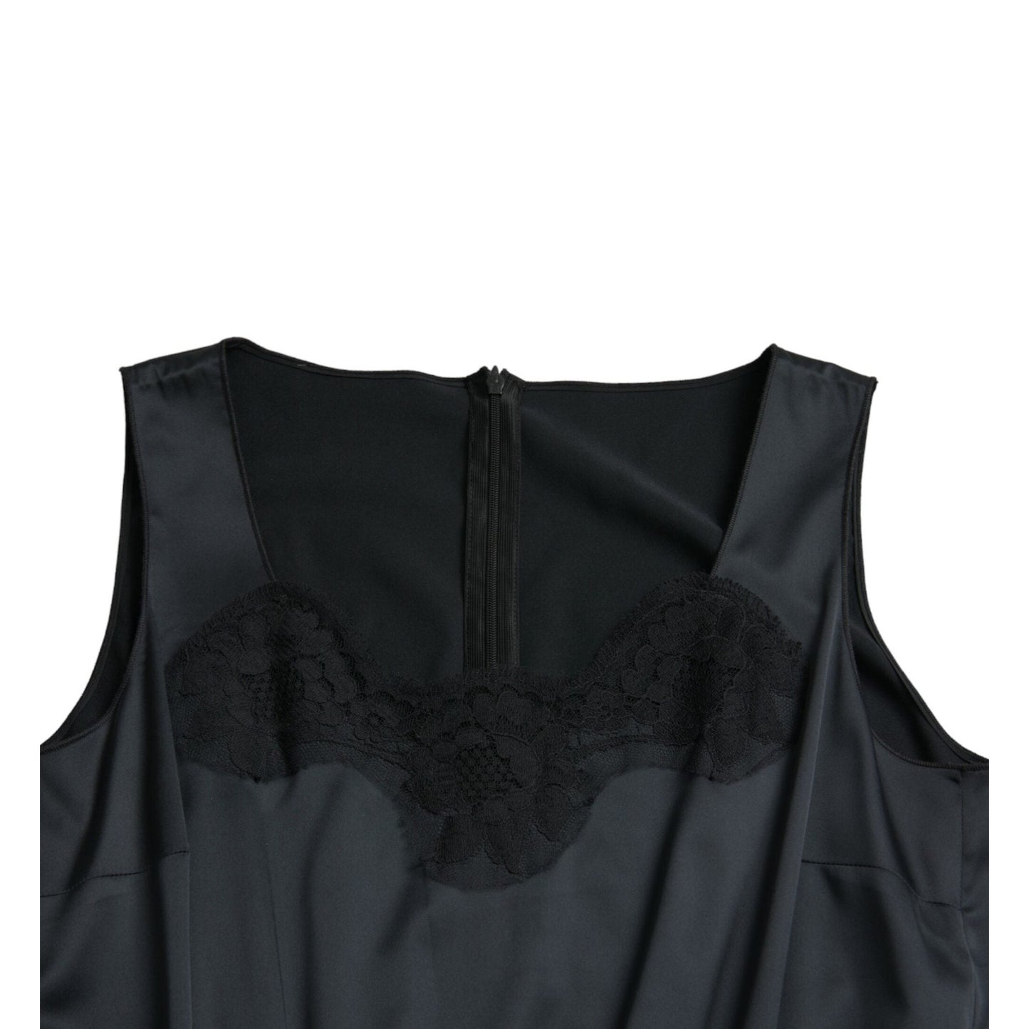 Dolce & Gabbana Black Polyester Lace Trim Sheath Midi Dress Dolce & Gabbana