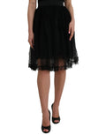 Dolce & Gabbana Black Nylon Lace Trim High Waist A-line Skirt - Eljoys Fashion 