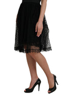Dolce & Gabbana Black Nylon Lace Trim High Waist A-line Skirt - Eljoys Fashion 