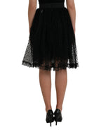 Dolce & Gabbana Black Nylon Lace Trim High Waist A-line Skirt - Eljoys Fashion 
