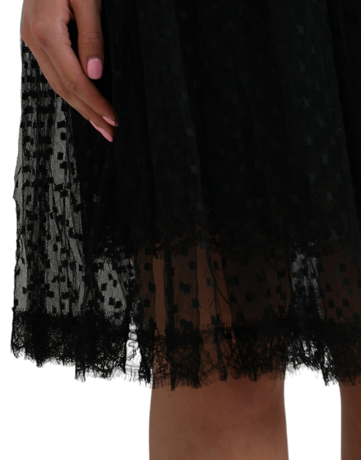 Dolce & Gabbana Black Nylon Lace Trim High Waist A-line Skirt - Eljoys Fashion 