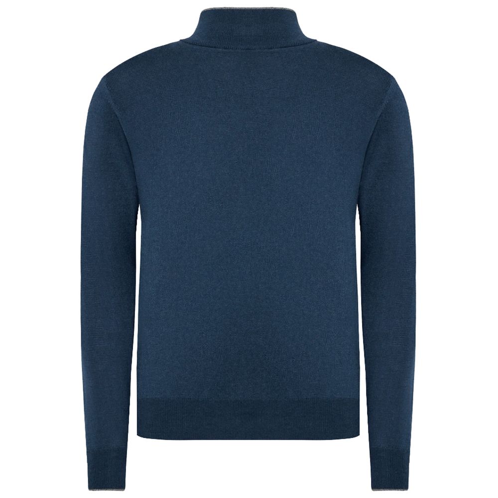La Martina Blue Wool Men Sweater with Half Zip Closure La Martina