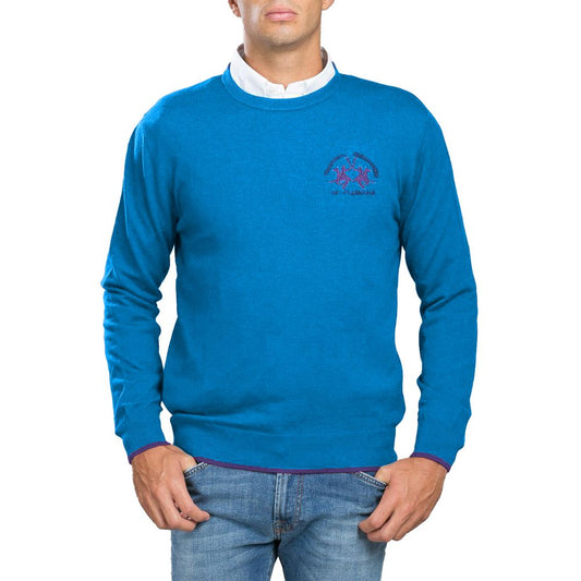 La Martina Blue Cotton Men Sweater La Martina