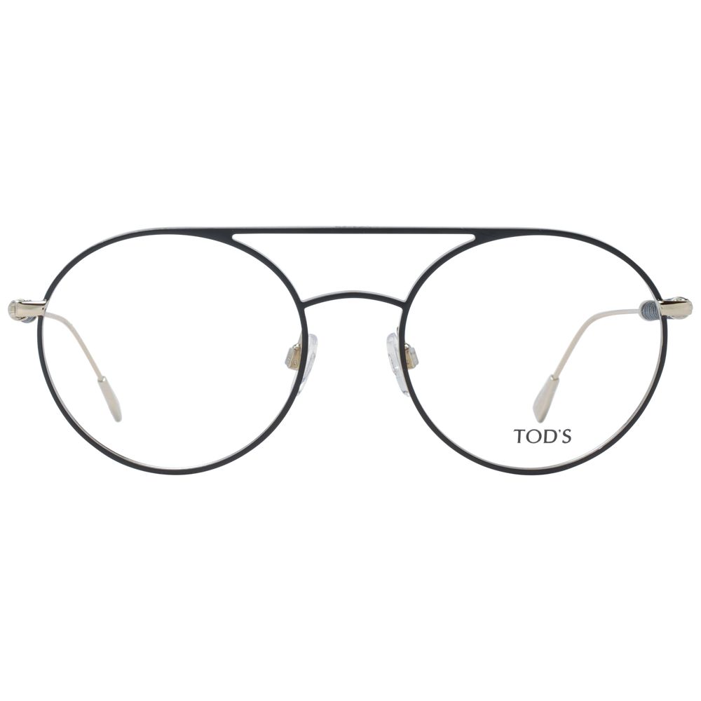Black metal glasses frames by Tod's featuring sleek, modern design with clear lenses and minimalist style.