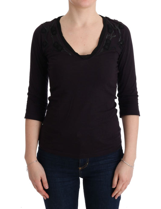 Costume National Purple V-neck Cotton T-shirt Costume National