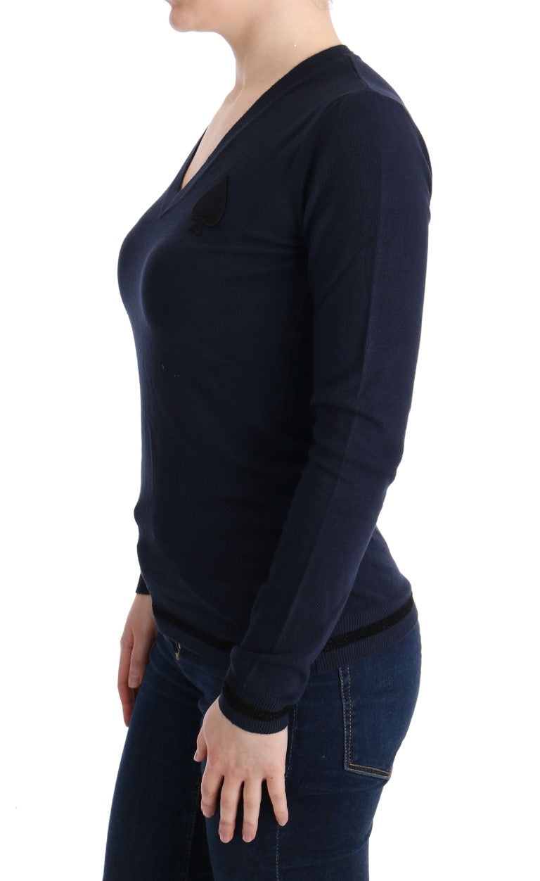 Costume National Blue V-neck Viscose Sweater Costume National