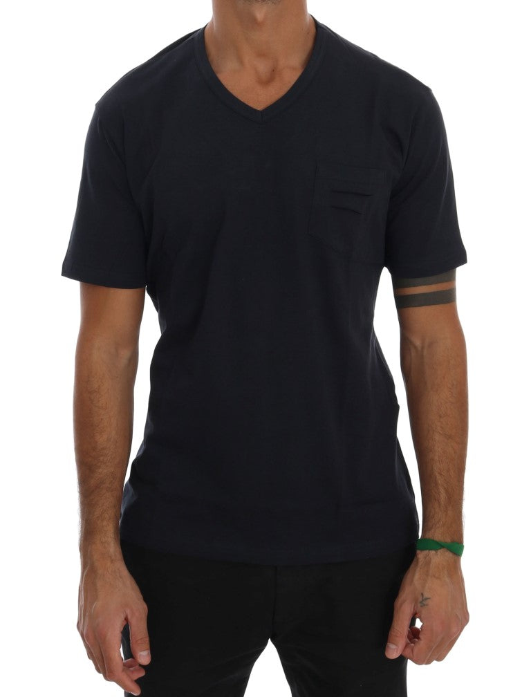 Daniele Alessandrini Blue Cotton V-neck T-Shirt Daniele Alessandrini