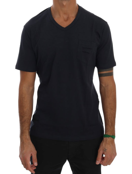 Daniele Alessandrini Blue Cotton V-neck T-Shirt Daniele Alessandrini