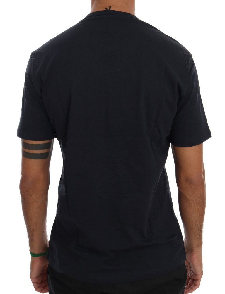 Daniele Alessandrini Blue Cotton V-neck T-Shirt Daniele Alessandrini