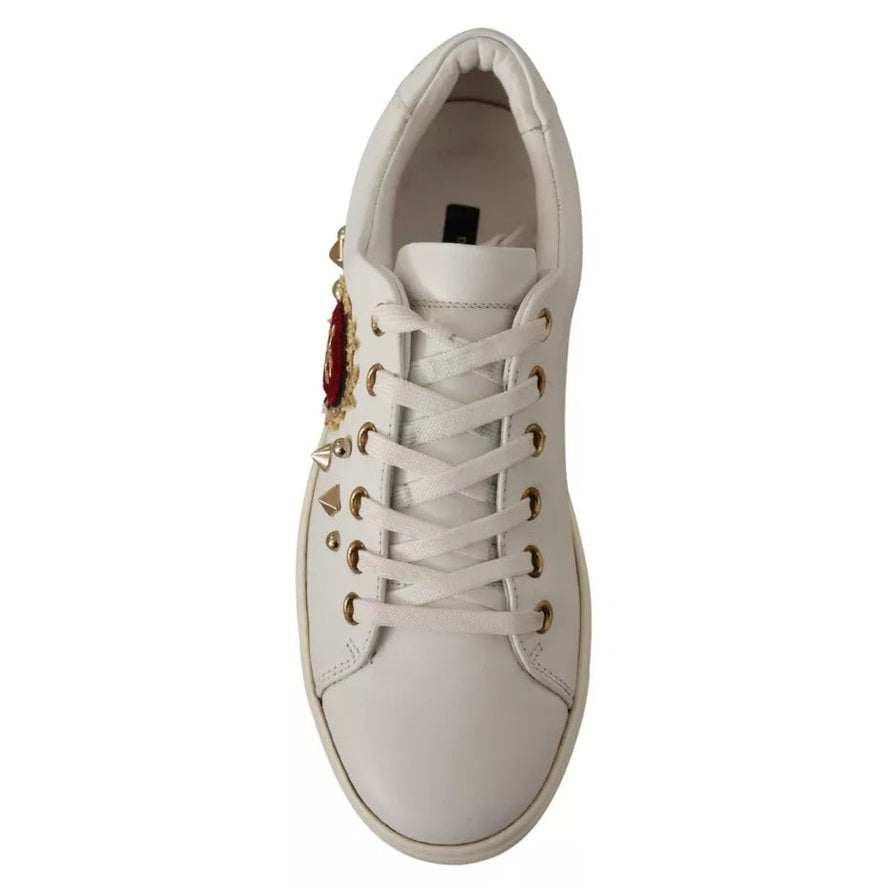 Dolce & Gabbana White Leather Gold Red Heart Sneakers Shoes Dolce & Gabbana