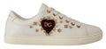 Dolce & Gabbana White Leather Gold Red Heart Sneakers Shoes - Eljoys Fashion 
