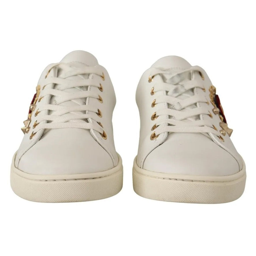 Dolce & Gabbana White Leather Gold Red Heart Sneakers Shoes Dolce & Gabbana