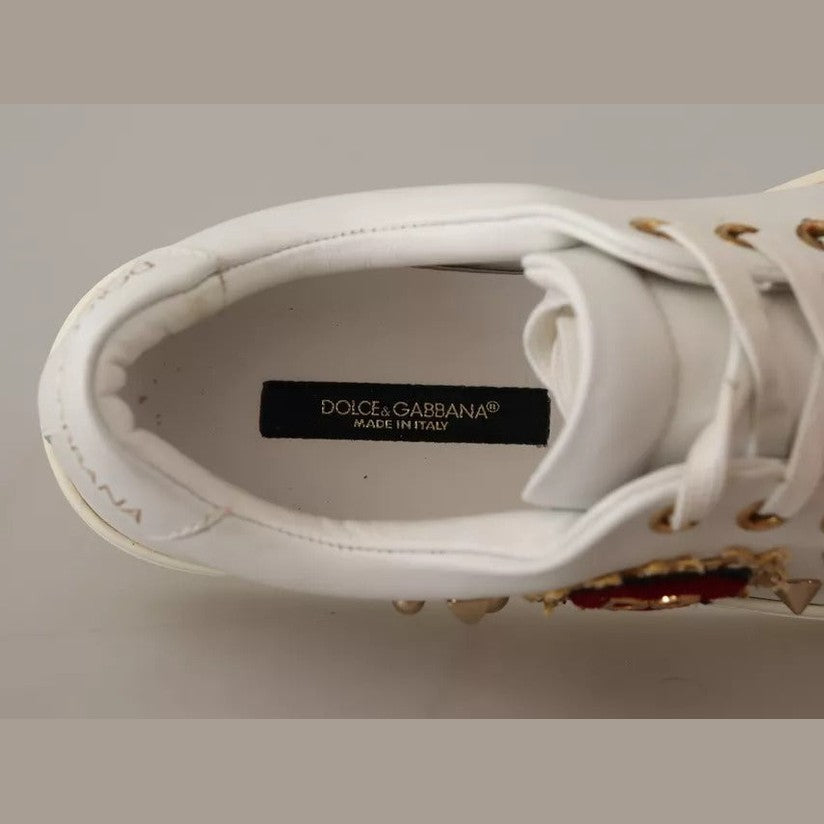 Dolce & Gabbana White Leather Gold Red Heart Sneakers Shoes Dolce & Gabbana