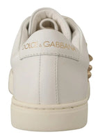 Dolce & Gabbana White Leather Gold Red Heart Sneakers Shoes - Eljoys Fashion 