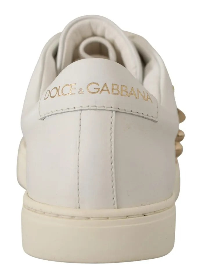 Dolce & Gabbana White Leather Gold Red Heart Sneakers Shoes - Eljoys Fashion 