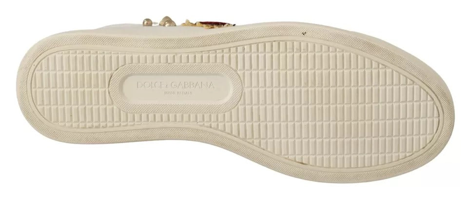 Dolce & Gabbana White Leather Gold Red Heart Sneakers Shoes - Eljoys Fashion 
