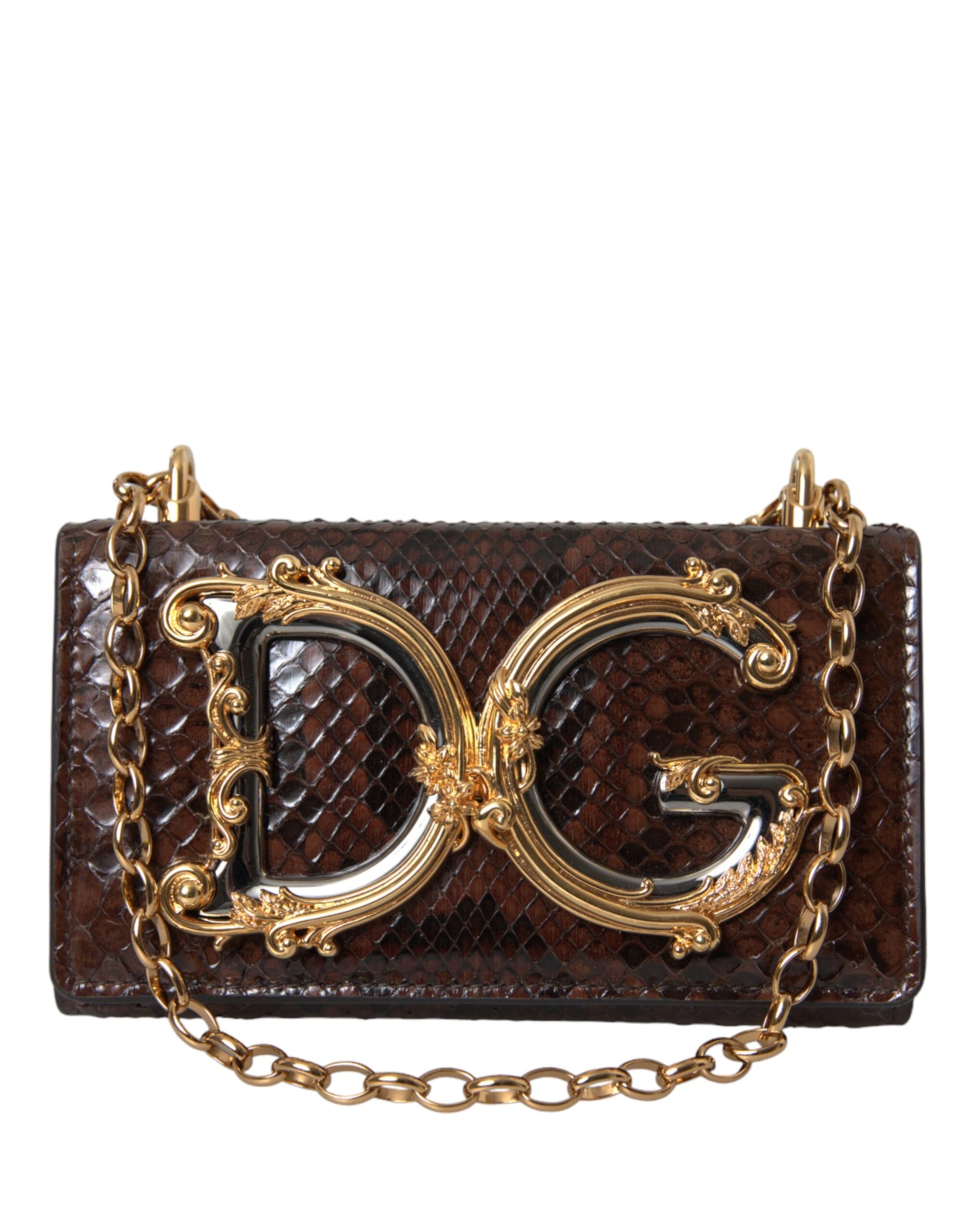 Dolce & Gabbana Brown Python Leather DG Girls Crossbody Phone Bag Dolce & Gabbana