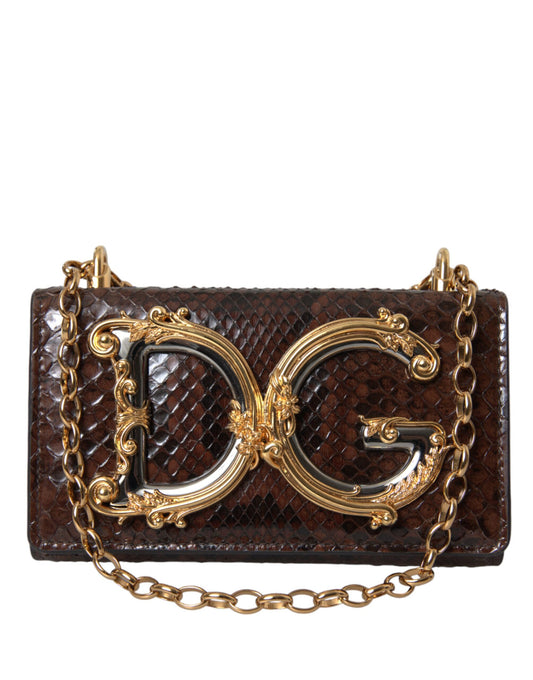 Dolce & Gabbana Brown Python Leather DG Girls Crossbody Phone Bag Dolce & Gabbana