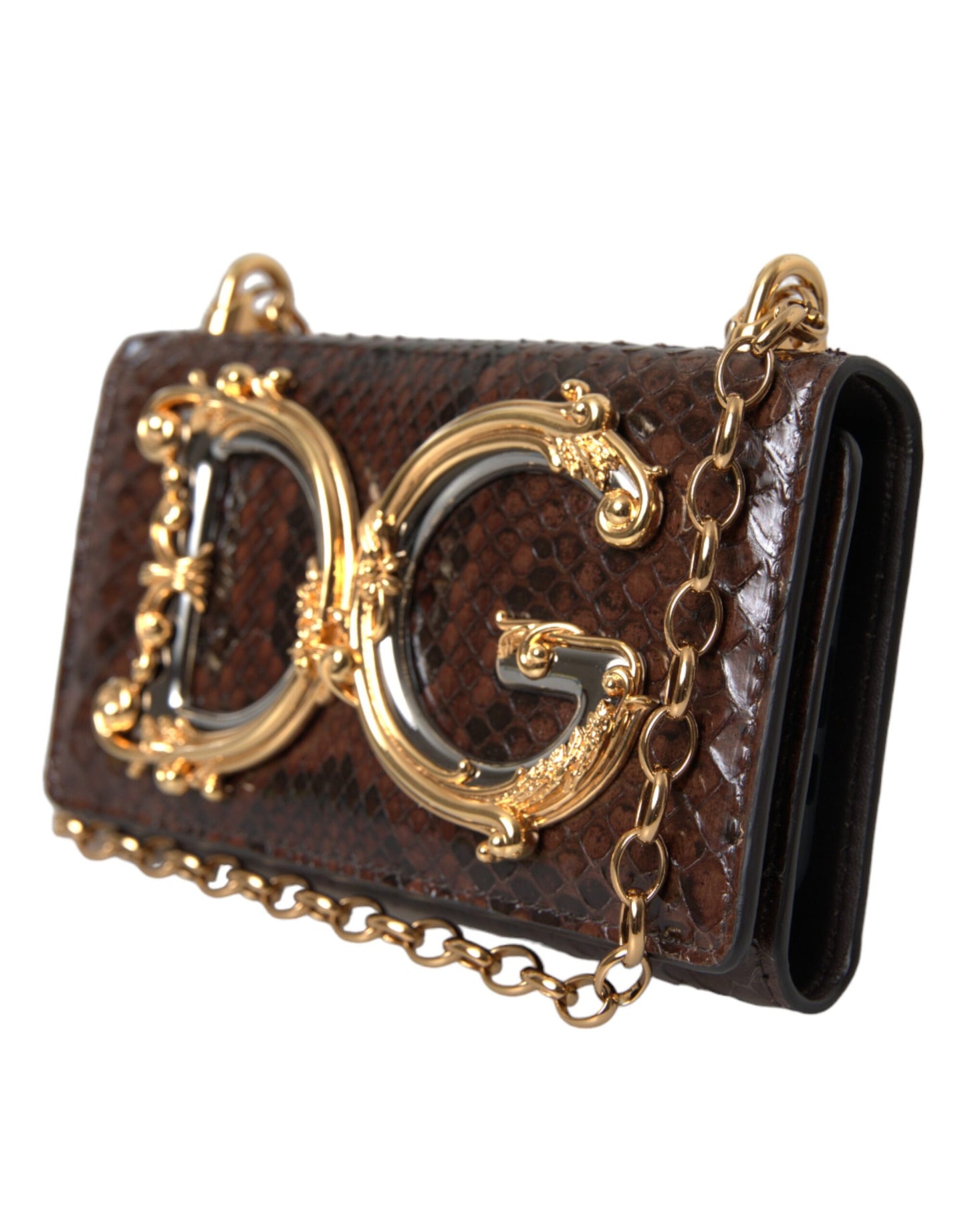 Dolce & Gabbana Brown Python Leather DG Girls Crossbody Phone Bag Dolce & Gabbana
