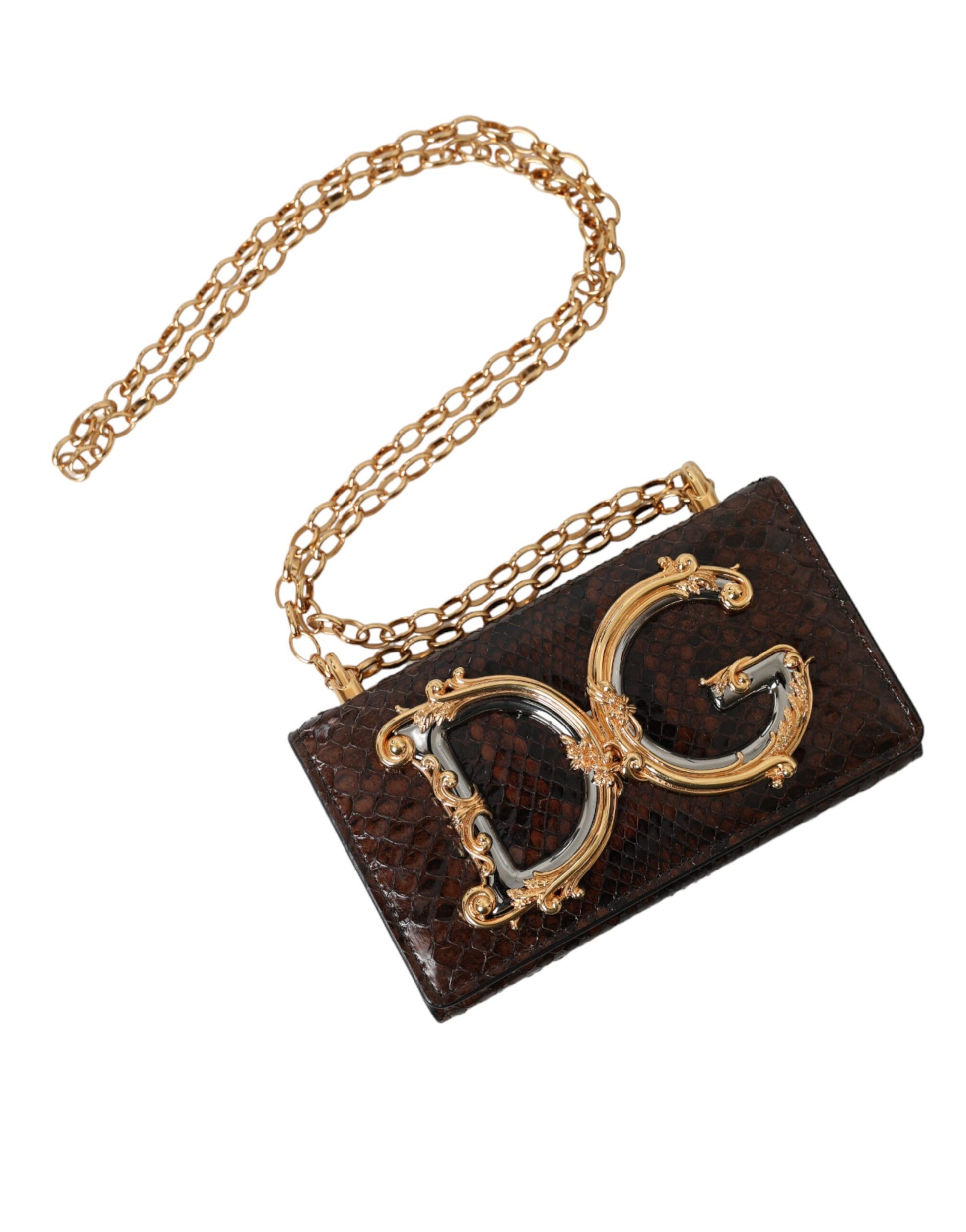 Dolce & Gabbana Brown Python Leather DG Girls Crossbody Phone Bag Dolce & Gabbana