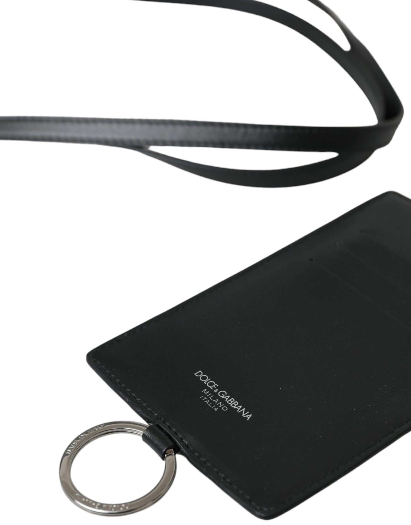 Dolce & Gabbana Black Calf Leather Lanyard Logo Card Holder Men Wallet Dolce & Gabbana