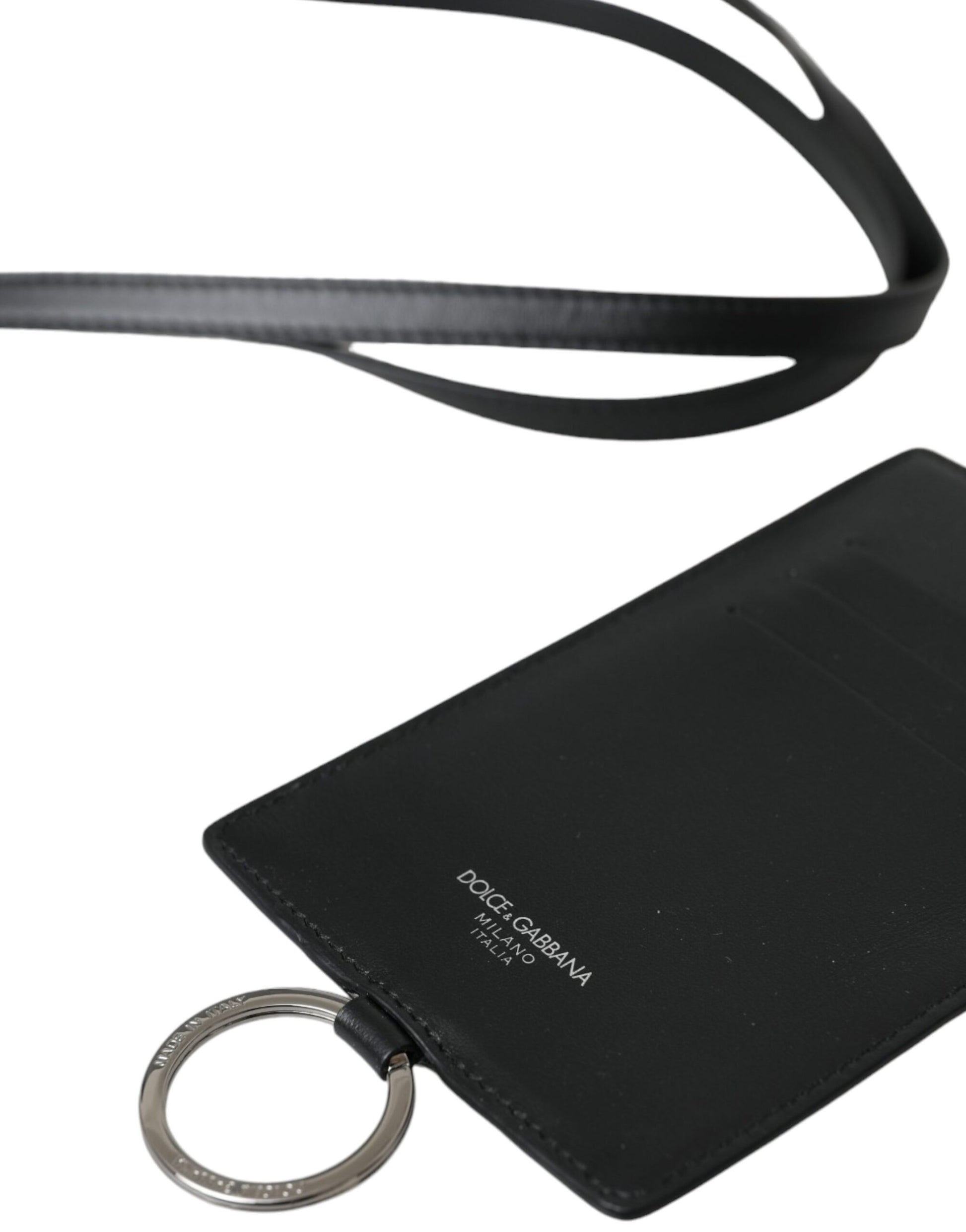 Dolce & Gabbana Black Calf Leather Lanyard Logo Card Holder Men Wallet Dolce & Gabbana