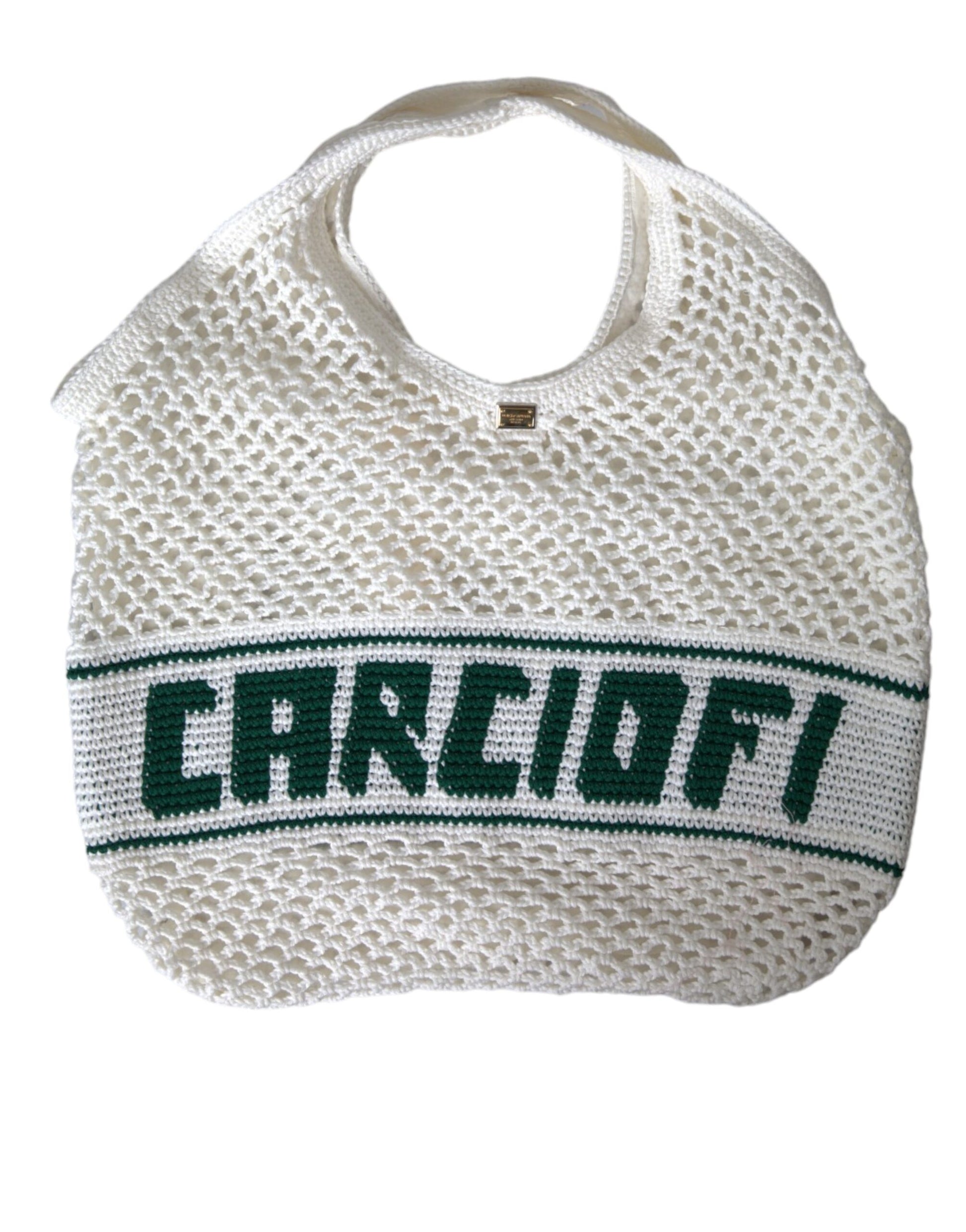 Dolce & Gabbana White Green Knitted Cotton Logo Shopping Tote Bag Dolce & Gabbana