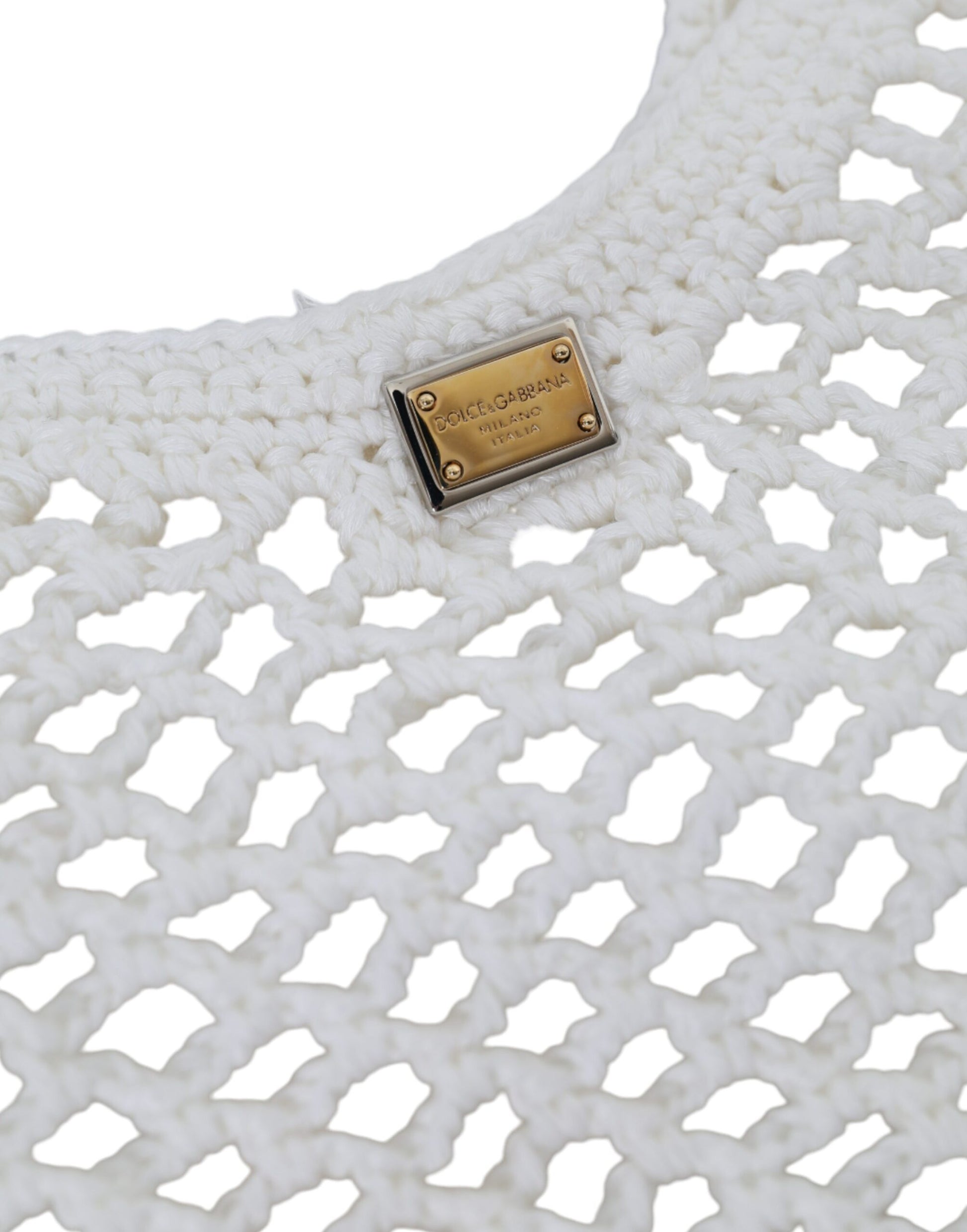 Dolce & Gabbana White Green Knitted Cotton Logo Shopping Tote Bag Dolce & Gabbana