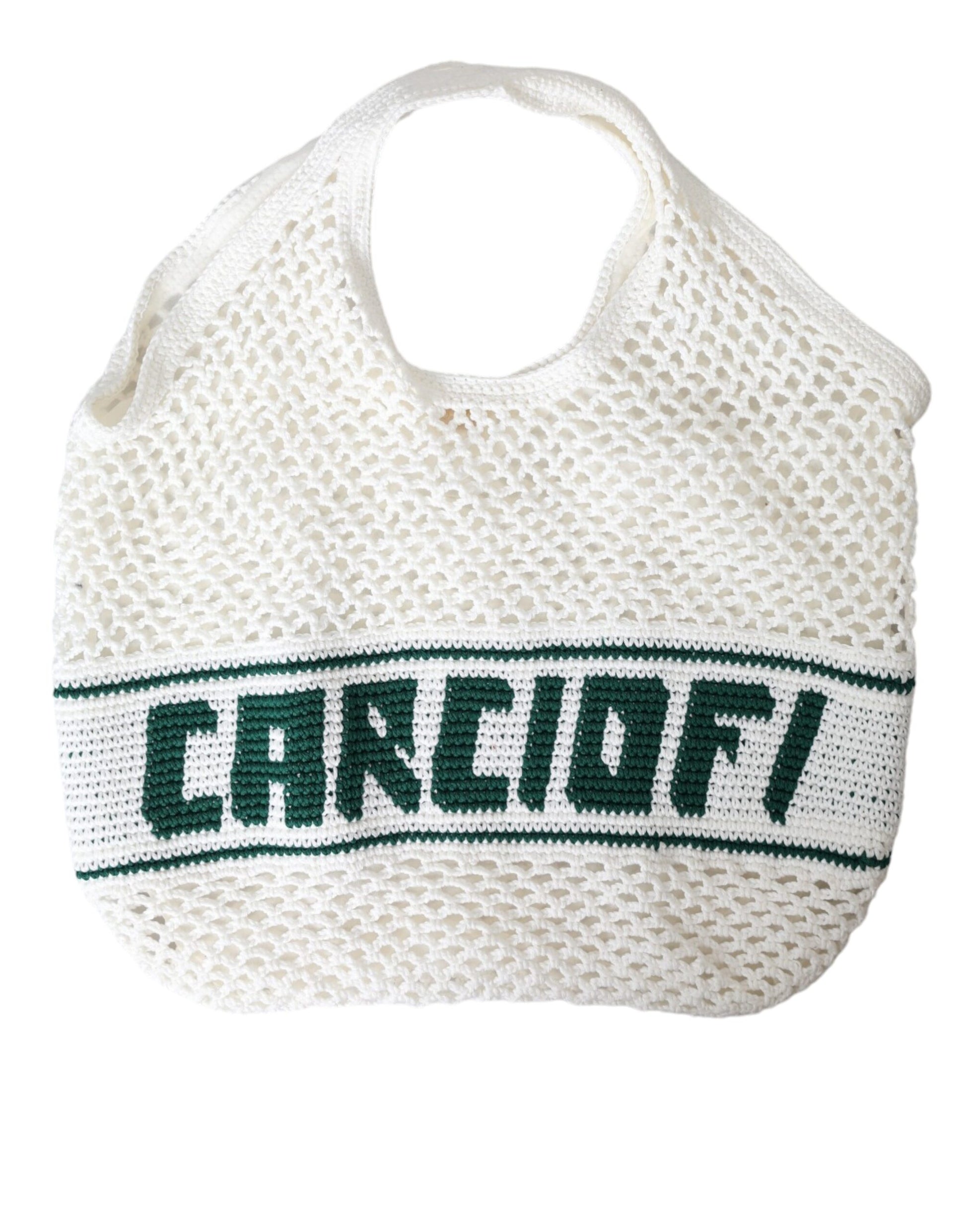 Dolce & Gabbana White Green Knitted Cotton Logo Shopping Tote Bag Dolce & Gabbana