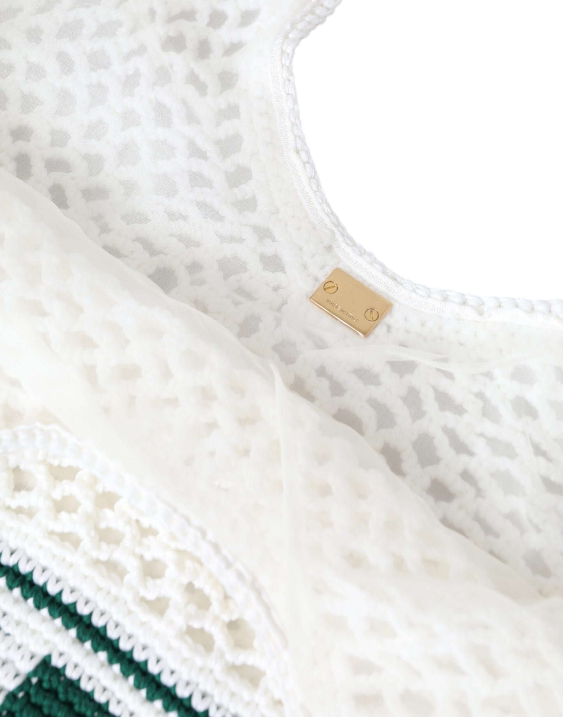 Dolce & Gabbana White Green Knitted Cotton Logo Shopping Tote Bag Dolce & Gabbana