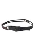 Dolce & Gabbana Black Brown Leather Silver Metal Buckle Belt