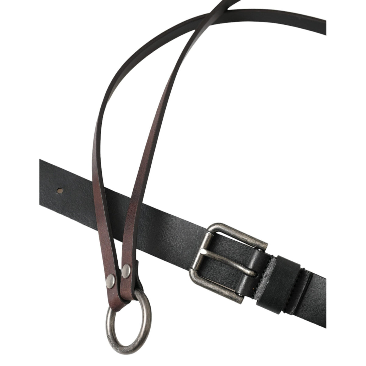 Dolce & Gabbana Black Brown Leather Silver Metal Buckle Belt