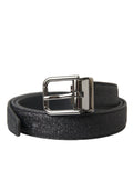 Dolce & Gabbana black leather belt with glitter accents and silver buckle, stylish accessory for women.