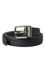 Dolce & Gabbana black leather belt with glitter accents and silver buckle, stylish accessory for women.