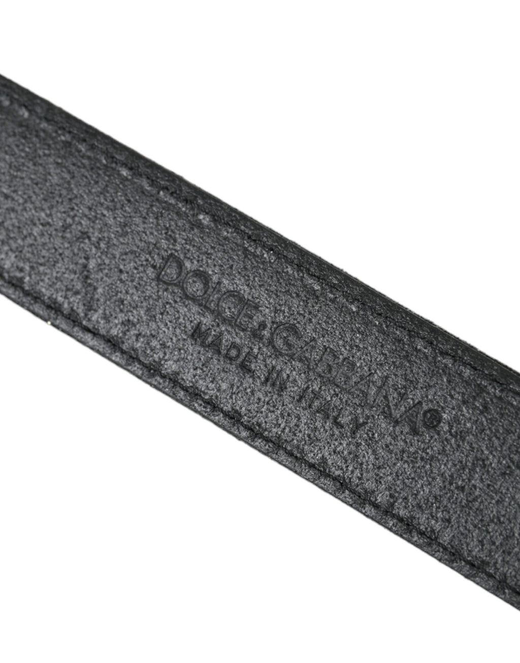 Dolce & Gabbana black leather belt with glitter accents and silver buckle, stylish accessory for women.