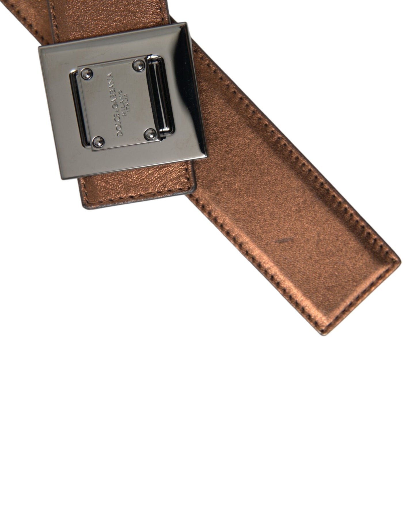 Dolce & Gabbana Metallic Bronze Leather Square Metal Buckle Belt Dolce & Gabbana