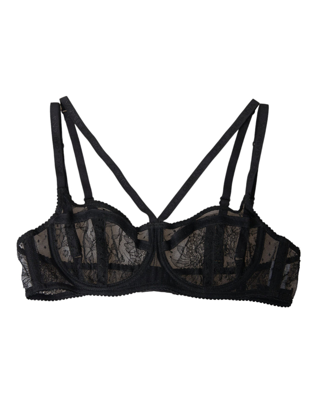 Dolce & Gabbana Black Floral Lace Nylon Balconcino Bra Underwear - Eljoys Fashion 