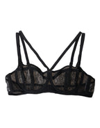 Dolce & Gabbana Black Floral Lace Nylon Balconcino Bra Underwear - Eljoys Fashion 