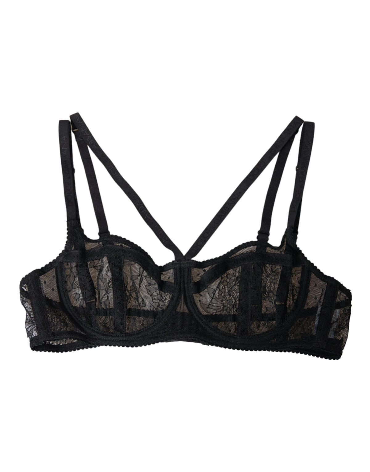 Dolce & Gabbana Black Floral Lace Nylon Balconcino Bra Underwear - Eljoys Fashion 