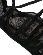 Dolce & Gabbana Black Floral Lace Nylon Balconcino Bra Underwear - Eljoys Fashion 