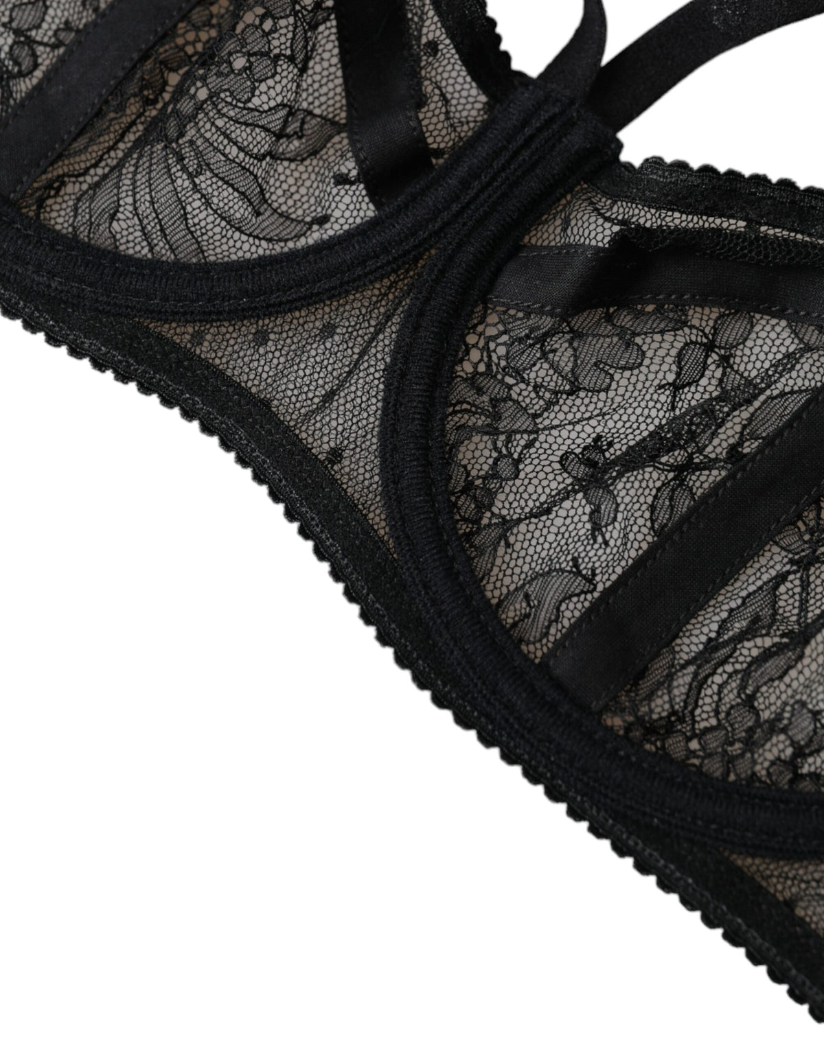 Dolce & Gabbana Black Floral Lace Nylon Balconcino Bra Underwear - Eljoys Fashion 