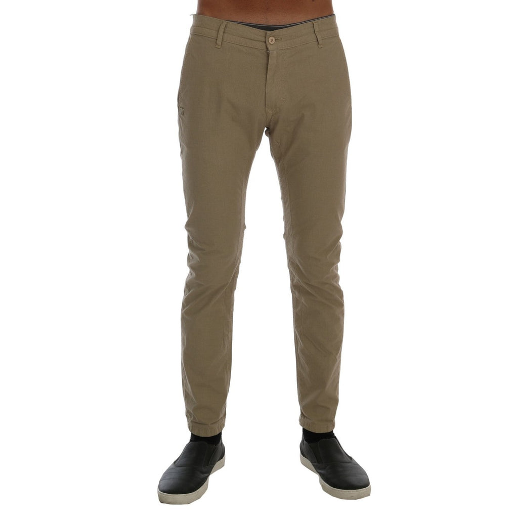 Daniele Alessandrini Beige Cotton Stretch Slim Fit Chinos