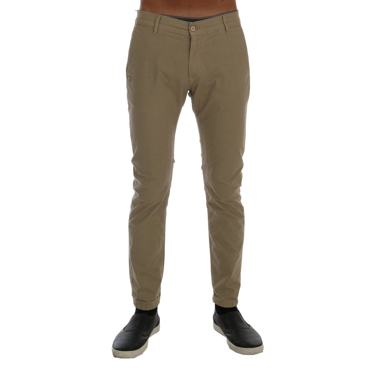 Daniele Alessandrini Beige Cotton Stretch Slim Fit Chinos