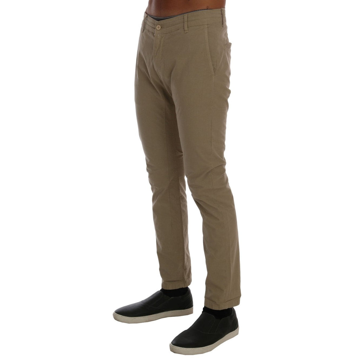 Daniele Alessandrini Beige Cotton Stretch Slim Fit Chinos