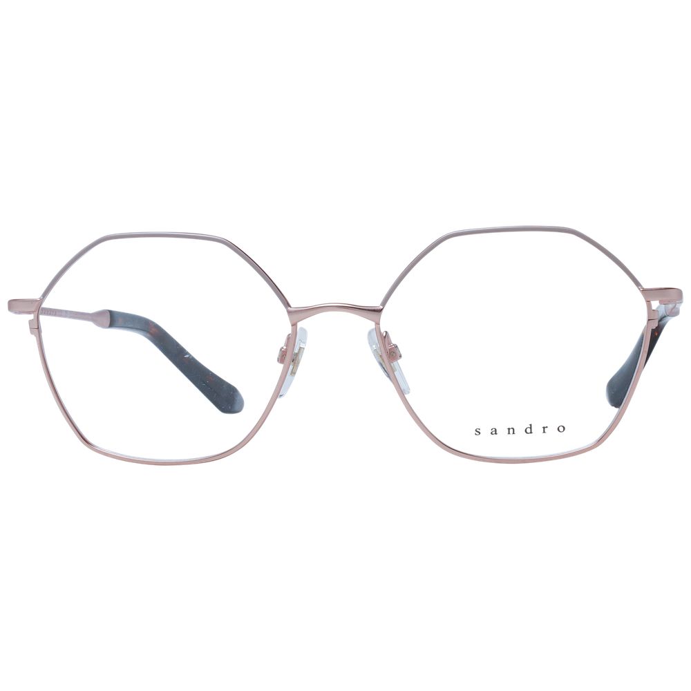 Sandro Rose Gold stainless steel eyeglass frames with clear lenses, stylish and lightweight for everyday wear.