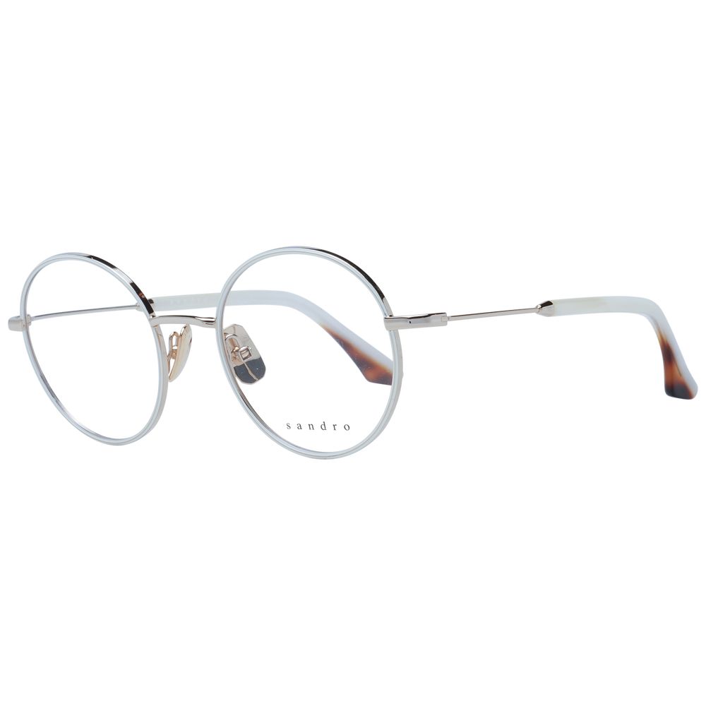 Sandro white stainless steel glasses frames with sleek design and clear lenses, showcasing modern eyewear style.